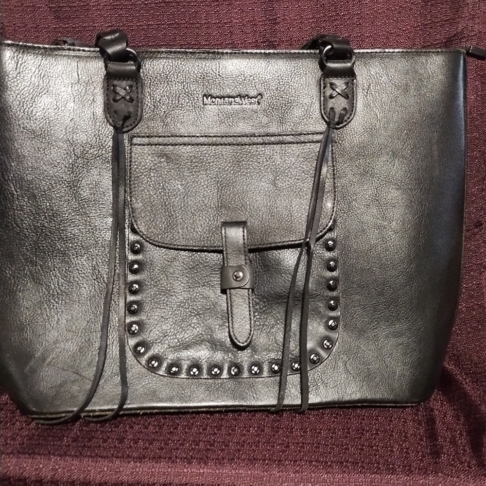 Montana West  Genuine Leather Carry Tote Black